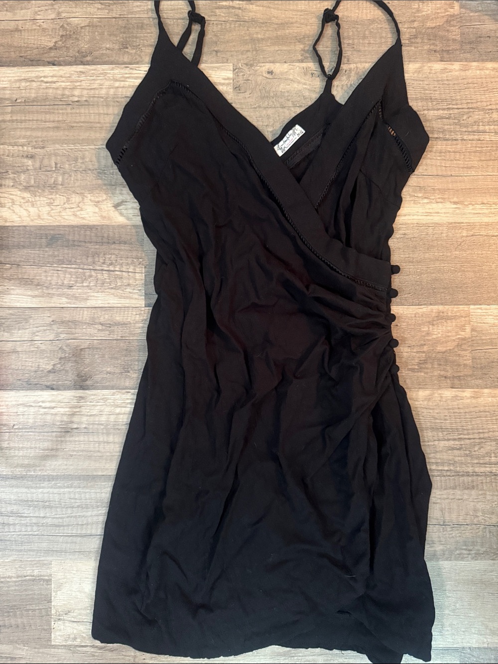 Free People Black Ruched Wrap Mini Dress